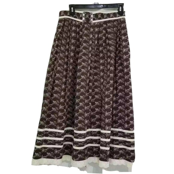 Alphorn Dresses & Skirts - Vintage Alphorn Trachtenmode Von Adler Skirt Dirndl Brown Print Cotton 42